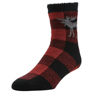 Airplus Men's Double Layer Aloe Crew Socks, Red Buffalo Check Moose Sizes 8-12.5